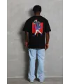 Erkek Baskılı Tişört Kısa Kol Bisiklet Yaka Oversize T-Shirt - - Siyah