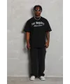 Erkek Baskılı Tişört Kısa Kol Bisiklet Yaka Oversize T-Shirt - Siyah