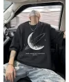 Erkek Baskılı Tişört Kısa Kol Bisiklet Yaka Oversize T-Shirt - - Siyah