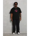 Erkek Baskılı Tişört Kısa Kol Bisiklet Yaka Oversize T-Shirt - Siyah