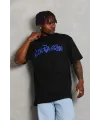Erkek Baskılı Tişört Kısa Kol Bisiklet Yaka Oversize T-Shirt - Siyah