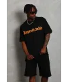 Erkek Baskılı Tişört Kısa Kol Bisiklet Yaka Oversize T-Shirt - Siyah
