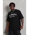 Erkek Baskılı Tişört Kısa Kol Bisiklet Yaka Oversize T-Shirt - Siyah