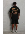 Erkek Baskılı Tişört Kısa Kol Bisiklet Yaka Oversize T-Shirt - Siyah