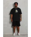 Erkek Baskılı Tişört Kısa Kol Bisiklet Yaka Oversize T-Shirt - Siyah