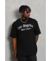 Erkek Baskılı Tişört Kısa Kol Bisiklet Yaka Oversize T-Shirt - Siyah