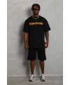 Erkek Baskılı Tişört Kısa Kol Bisiklet Yaka Oversize T-Shirt - Siyah