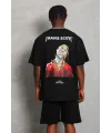 Erkek Baskılı Tişört Kısa Kol Bisiklet Yaka Oversize T-Shirt - Siyah