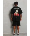 Erkek Baskılı Tişört Kısa Kol Bisiklet Yaka Oversize T-Shirt - Siyah