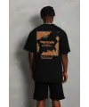 Erkek Baskılı Tişört Kısa Kol Bisiklet Yaka Oversize T-Shirt - Siyah