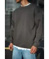 Erkek Bisiklet Yaka 3 iplik Pamuklu Basic SweatShirt  - Antrasit