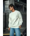 Erkek  Bisiklet Yaka 3 İplik Pamuklu Basic SweatShirt - Beyaz
