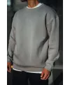 Erkek Bisiklet Yaka 3 İplik pamuklu Basic SweatShirt - Boyalı Gri