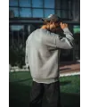 Erkek Bisiklet Yaka 3 İplik pamuklu Basic SweatShirt - Boyalı Gri
