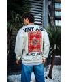 Erkek Bisiklet Yaka 3 İplik pamuklu Baskılı SweatShirt - Beyaz