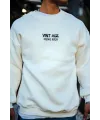 Erkek Bisiklet Yaka 3 İplik pamuklu Baskılı SweatShirt - Beyaz