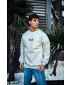 Erkek Bisiklet Yaka 3 İplik pamuklu Baskılı SweatShirt - Beyaz
