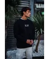 Erkek Bisiklet Yaka 3 İplik Pamuklu Baskılı SweatShirt - Siyah