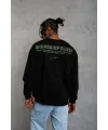 Erkek Bisiklet Yaka Baskılı 3 iplik pamuklu Sweatshirt - Siyah