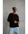 Erkek Bisiklet Yaka Baskılı 3 İplik Pamuklu Sweatshirt -  Siyah