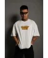 Erkek Bisiklet Yaka Baskılı Oversize Kısa kol T-Shirt - Beyaz