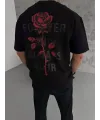 Erkek Bisiklet Yaka Baskılı Oversize  Kısa kol T-Shirt - Siyah