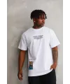 Erkek Bisiklet Yaka Baskılı Oversize T-Shirt - Beyaz