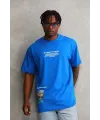 Erkek Bisiklet Yaka Baskılı Oversize T-Shirt - Mavi