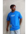 Erkek Bisiklet Yaka Baskılı Oversize T-Shirt - Mavi