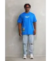 Erkek Bisiklet Yaka Baskılı Oversize T-Shirt - Mavi