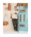 Erkek Bisiklet Yaka Tişört Nakış İşlemeli Kısa Kol Oversize T-Shirt - Bej