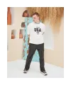 Erkek Bisiklet Yaka Tişört Nakış İşlemeli Kısa Kol Oversize T-Shirt - Beyaz