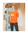 Erkek Bisiklet Yaka Tişört Nakış İşlemeli Kısa Kol Oversize T-Shirt - Turuncu