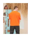 Erkek Bisiklet Yaka Tişört Nakış İşlemeli Kısa Kol Oversize T-Shirt - Turuncu