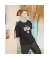 Erkek Bisiklet Yaka Tişört Nakış İşlemeli Kısa Kol Oversize T-ShirtSiyah