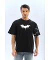 ERKEK Bisiklet yaka tişort Ön ve Kol YARASA Baskılı T-shirt - Siyah