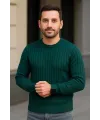 Erkek Bisiklet Yaka Triko Kazak Pamuklu Kalın Fitilli Dokuma Regular Fit - Haki