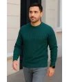 Erkek Bisiklet Yaka Triko Kazak Pamuklu Kalın Fitilli Dokuma Regular Fit - Haki