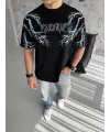 ERKEK Bisiklet Yaka Yıldırım Baskılı  Kısa kol T-Shirt-Siyah