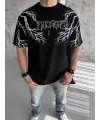 ERKEK Bisiklet Yaka Yıldırım Baskılı  Kısa kol T-Shirt-Siyah