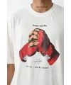 Erkek Box Eldiven Baskılı T-Shirt Kısa Kol Bisiklet Yaka Tişört - Beyaz
