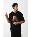 Erkek Boxy Eldiven Baskılı T-Shirt Kısa Kol Bisiklet Yaka Tişört - Siyah