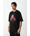 Erkek Boxy Eldiven Baskılı T-Shirt Kısa Kol Bisiklet Yaka Tişört - Siyah