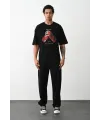 Erkek Boxy Eldiven Baskılı T-Shirt Kısa Kol Bisiklet Yaka Tişört - Siyah