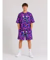 Erkek Çocuk Oversize Kalıp Pubg Bape X Shark Nakışlı Cepli Şort Takım - Mor