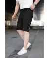 Erkek Diagonel Kumaş Duble Paça Cepli Bağcıklı Bel Lastikli ŞORT - Siyah