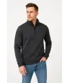 Erkek Dik Yaka Yarım Fermuarlı 3 İplik Pamuklu Sweatshirt -  Antrasit