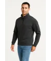 Erkek Dik Yaka Yarım Fermuarlı 3 İplik Pamuklu Sweatshirt -  Antrasit