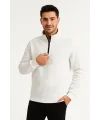Erkek Dik Yaka Yarım Fermuarlı 3 İplik Pamuklu Sweatshirt - Beyaz
