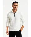 Erkek Dik Yaka Yarım Fermuarlı 3 İplik Pamuklu Sweatshirt - Beyaz